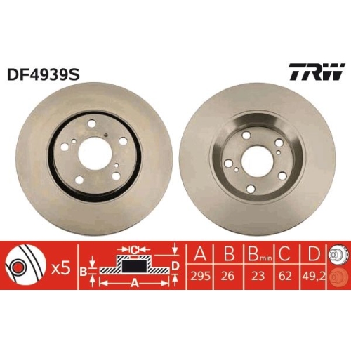 TRW 1X Bremsscheibe Vorderachse für Toyota