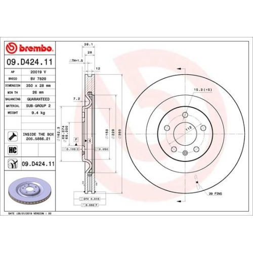 1X Brembo Bremsscheibe Hinterachse Prime Line - Uv Coated für Audi