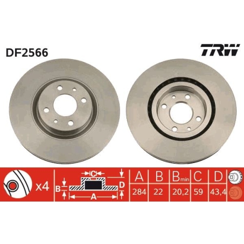 TRW 2X Bremsscheibe Vorderachse für Alfa Romeo Fiat Lancia Abarth