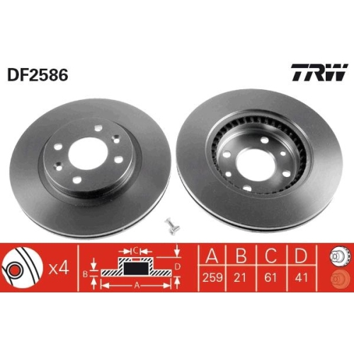 TRW 2X Bremsscheibe Vorderachse für Lada Nissan Renault Dacia