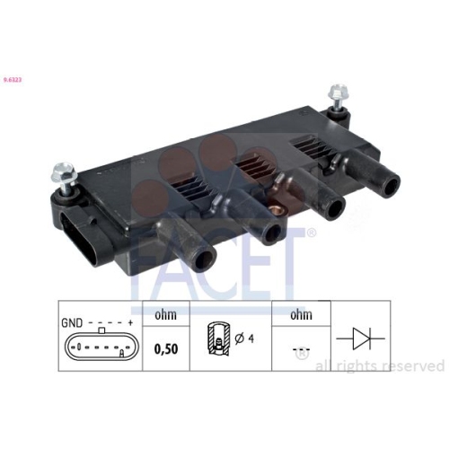 Zündspule Facet 9.6323 Oe Equivalent für Alfa Romeo Chrysler Fiat Ford Lancia