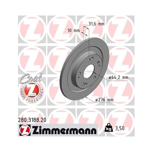 2X Disco Freno Zimmermann 280.3188.20 Coat Z per Honda Assale Posteriore