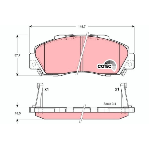 Bremsbelagsatz Scheibenbremse Trw GDB3177 Cotec für Honda Acura Vorderachse