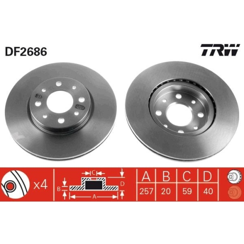 TRW 2X Bremsscheibe Vorderachse für Alfa Romeo Fiat Lancia