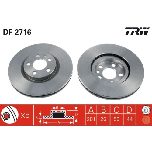 TRW 2X Bremsscheibe Vorderachse für Citroën Fiat Lancia Peugeot