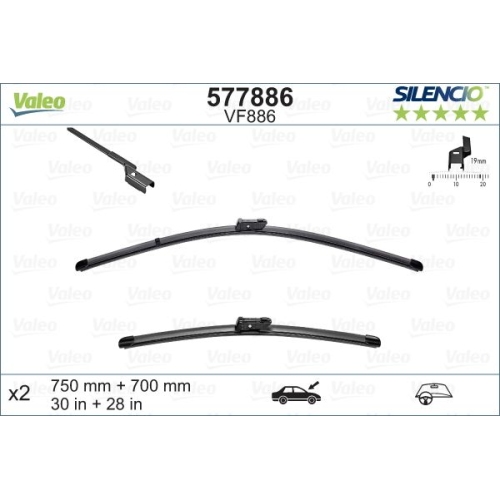 Wischblatt Valeo 577886 Silencio Flat Blade Set für Ford Renault Vorne