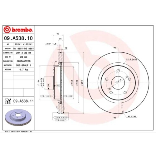 2X Bremsscheibe Brembo 09.A538.10 Prime Line für Suzuki Vorderachse