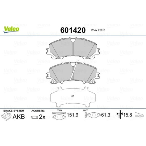 Bremsbelagsatz Scheibenbremse Valeo 601420 für Nissan Renault Infiniti