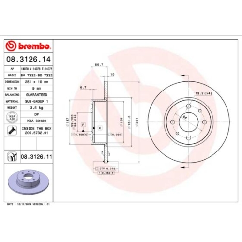 2X Brembo Bremsscheibe Prime Line - Uv Coated für Alfa Romeo Chrysler