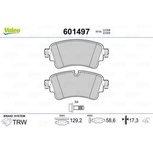 Bremsbelagsatz Scheibenbremse Valeo 601497 für Audi VW Hinterachse