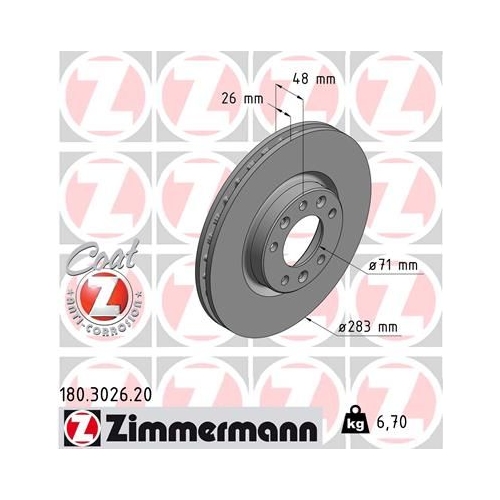 Zimmermann 2X Bremsscheibe Vorderachse Coat Z für Citroën/peugeot