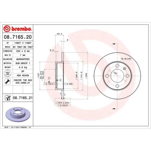 2X Brembo Bremsscheibe Hinterachse Prime Line - Uv Coated für Seat VW