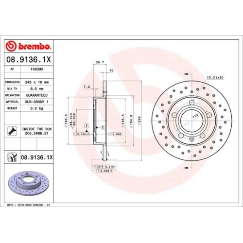 2X Brembo Bremsscheibe Hinterachse Xtra Line - Xtra für Audi