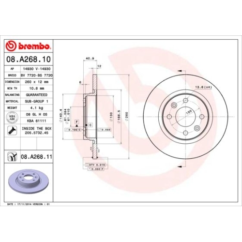 2X Brembo Bremsscheibe Prime Line - Uv Coated für Renault Dacia Smart