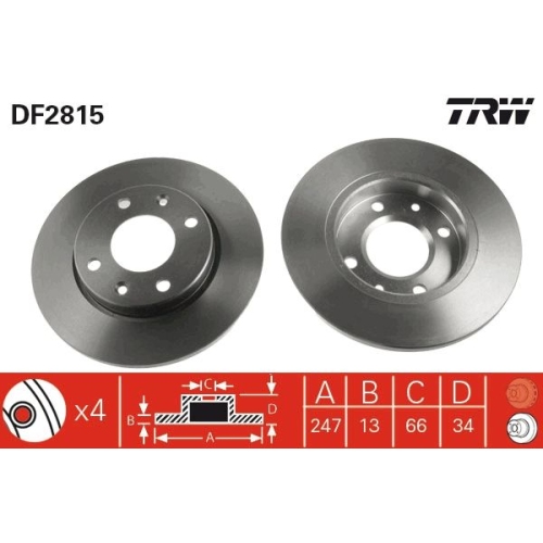 TRW 2X Bremsscheibe Vorderachse für Citroën Peugeot