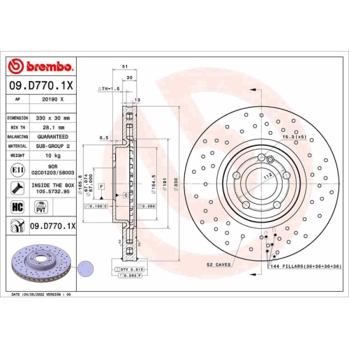 1X Brembo Bremsscheibe Xtra Line - Xtra für Mercedes Benz