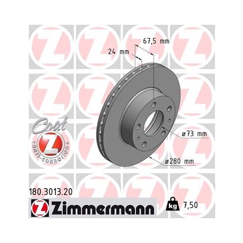 Zimmermann 2X Bremsscheibe Vorderachse Coat Z für Fiat Citroën/peugeot