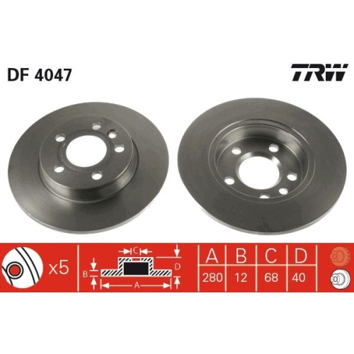 TRW 2X Bremsscheibe Hinterachse für Audi VW