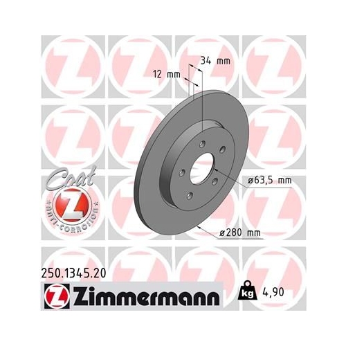 Zimmermann 2X Bremsscheibe Hinterachse Coat Z für Ford Jaguar