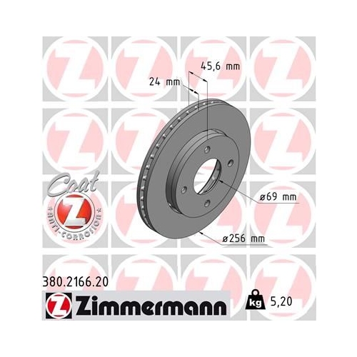 Zimmermann 2X Bremsscheibe Vorderachse Coat Z für Mitsubishi Smart