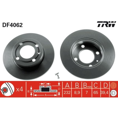 TRW 2X Bremsscheibe Hinterachse für Seat VW