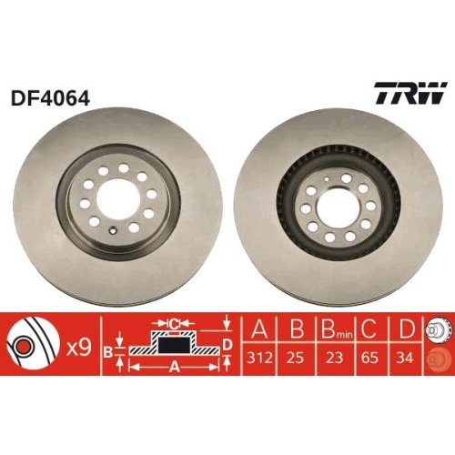 TRW 2X Bremsscheibe Vorderachse für Audi Seat Skoda VW