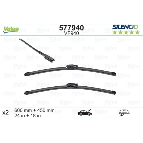 Wischblatt Valeo 577940 Silencio Flat Blade Set für Renault Dacia Vorne