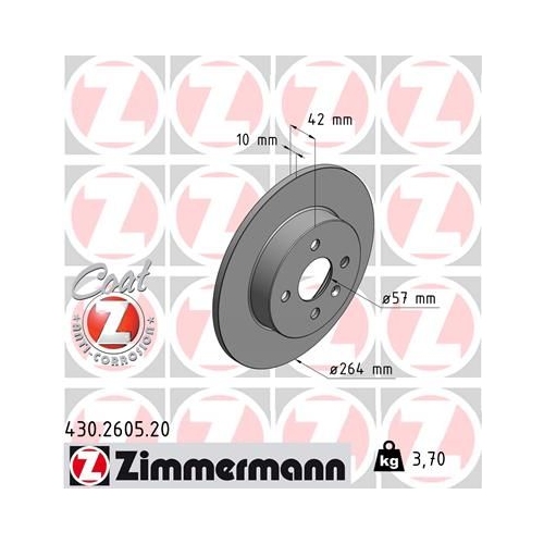 Zimmermann 2X Bremsscheibe Hinterachse Coat Z für Opel General Motors