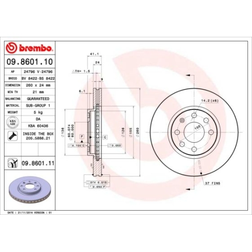 2X Brembo Bremsscheibe Prime Line - Uv Coated für Opel Vauxhall