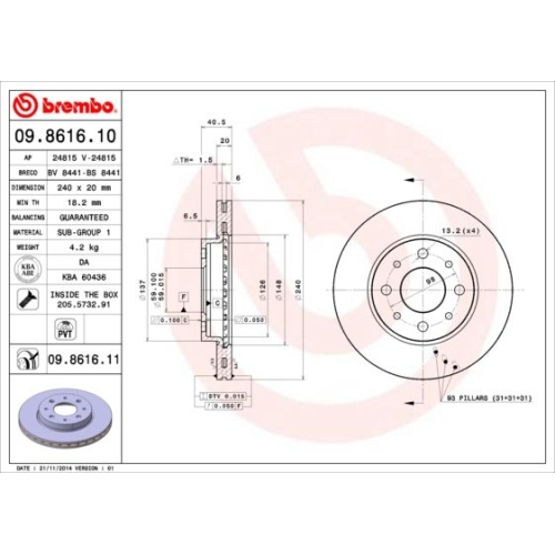 2X Brembo Bremsscheibe Vorderachse Prime Line - Uv Coated für Fiat Ford