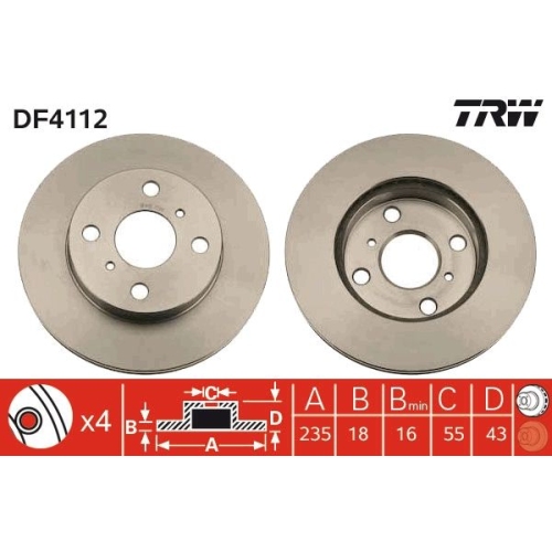 TRW 2X Bremsscheibe Vorderachse für Toyota Toyota (faw)