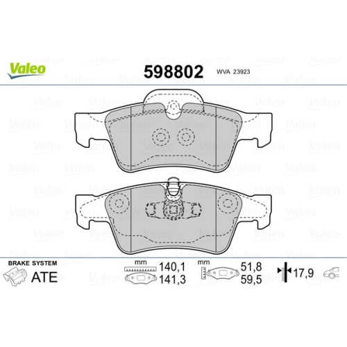 Bremsbelagsatz Scheibenbremse Valeo 598802 für Mercedes Benz Mercedes Benz