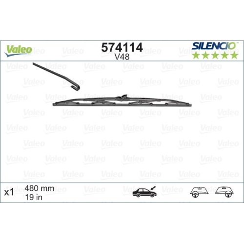 Wischblatt Valeo 574114 Silencio Conventional Single für Fiat Ford Mazda Nissan