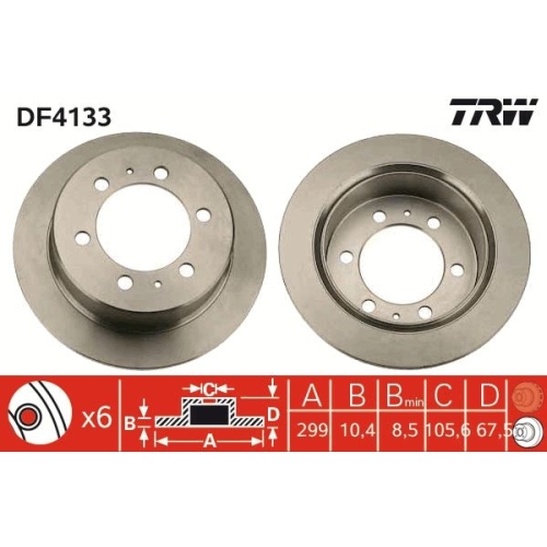 TRW 2X Bremsscheibe Hinterachse für Ssangyong Daewoo