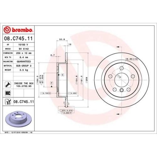 2X Brembo Bremsscheibe Hinterachse Prime Line - Uv Coated für Mini