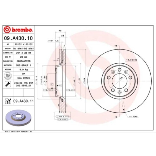 1X Brembo Bremsscheibe Prime Line - Uv Coated für Citroën Fiat Peugeot