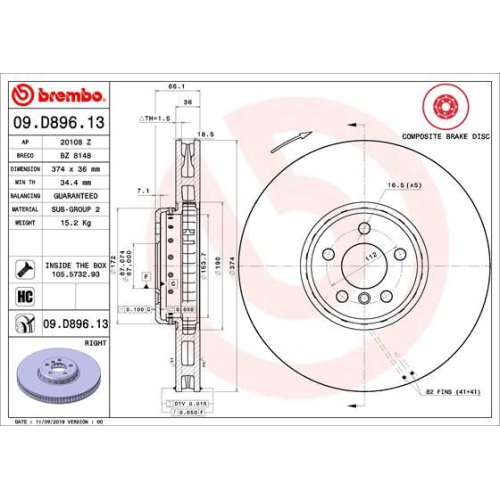 1X Brembo Bremsscheibe Vorderachse Prime Line - Composite für Bmw