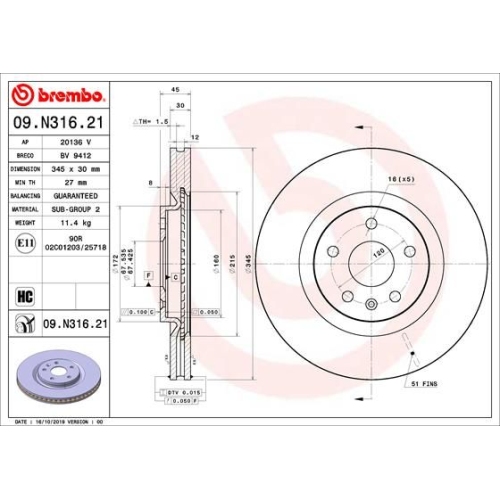 1X Brembo Bremsscheibe Prime Line - Uv Coated für Opel Vauxhall