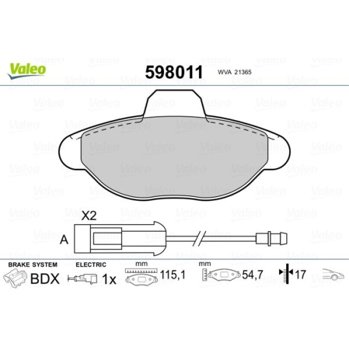 Bremsbelagsatz Scheibenbremse Valeo 598011 für Fiat Hinterachse Vorderachse