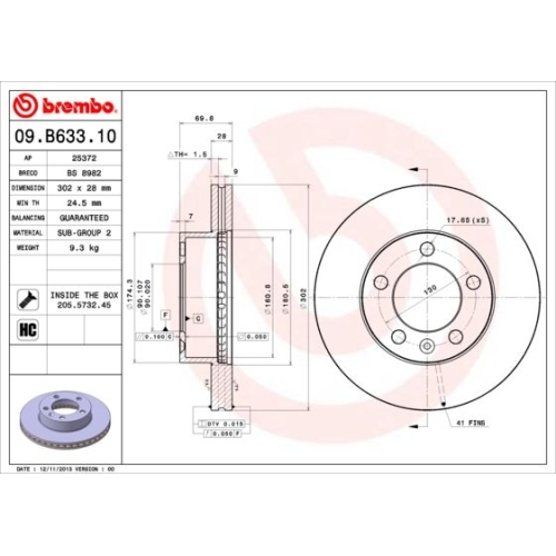 1X Brembo Bremsscheibe Prime Line für Nissan Opel Renault Vauxhall