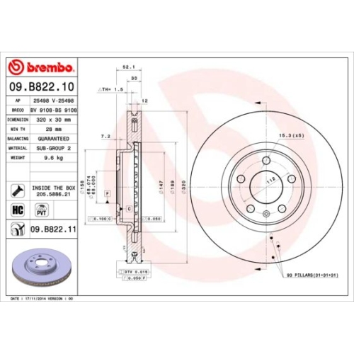 1X Brembo Bremsscheibe Vorderachse Prime Line - Uv Coated für Audi