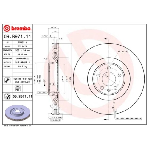 1X Brembo Bremsscheibe Vorderachse Prime Line - Uv Coated für Audi