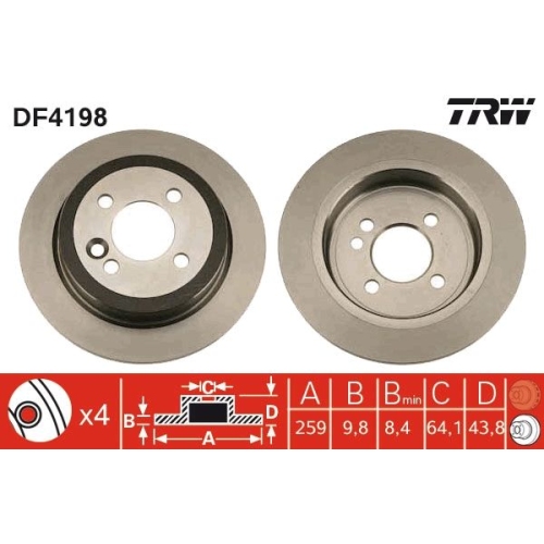 TRW 2X Bremsscheibe für Mini für Fahrzeuge Ohne Sportpaket