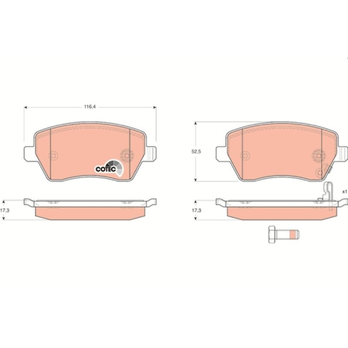 Bremsbelagsatz Scheibenbremse Trw GDB3396 Cotec für Nissan Opel Suzuki Vauxhall