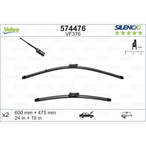 Wischblatt Valeo 574476 Silencio Flat Blade Set für Audi VW Vw (faw) Polestar