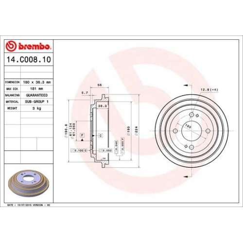 Bremstrommel Brembo 14.C008.10 Essential Line für Honda Hinterachse