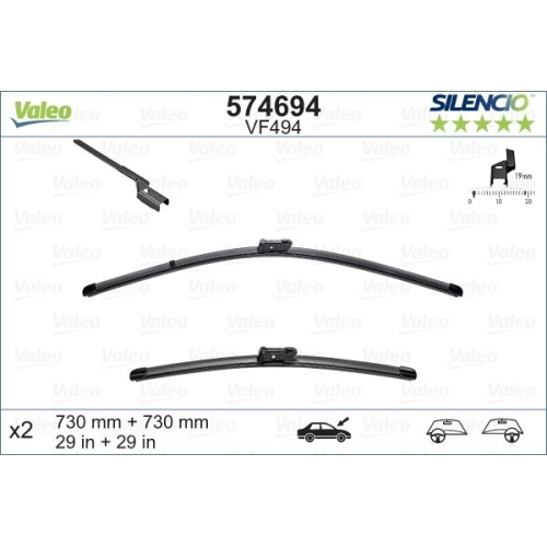 Wiper Blade Valeo 574694 Silencio Flat Blade Set for Ford