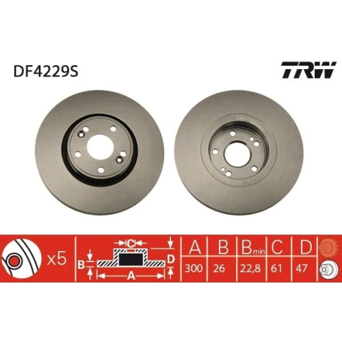 TRW 1X Bremsscheibe Vorderachse für Renault