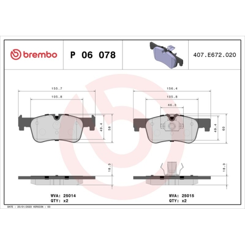 Bremsbelagsatz Scheibenbremse Brembo P06078 Prime Line für Bmw Vorderachse