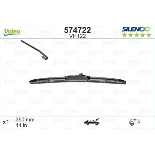 Wischblatt Valeo 574722 Silencio Hybrid Single für Honda Nissan Suzuki Toyota